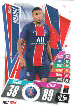 Kylian Mbappe Paris Saint-Germain 2020/21 Topps Match Attax CL #PSG17